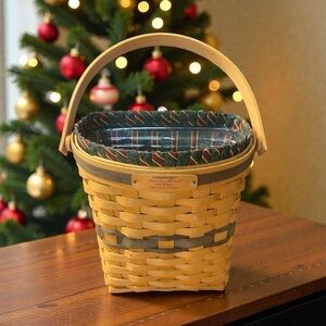 Vtg Longaberger Christmas Collection 98 Glad Tidings Basket Cloth Plastic Liner